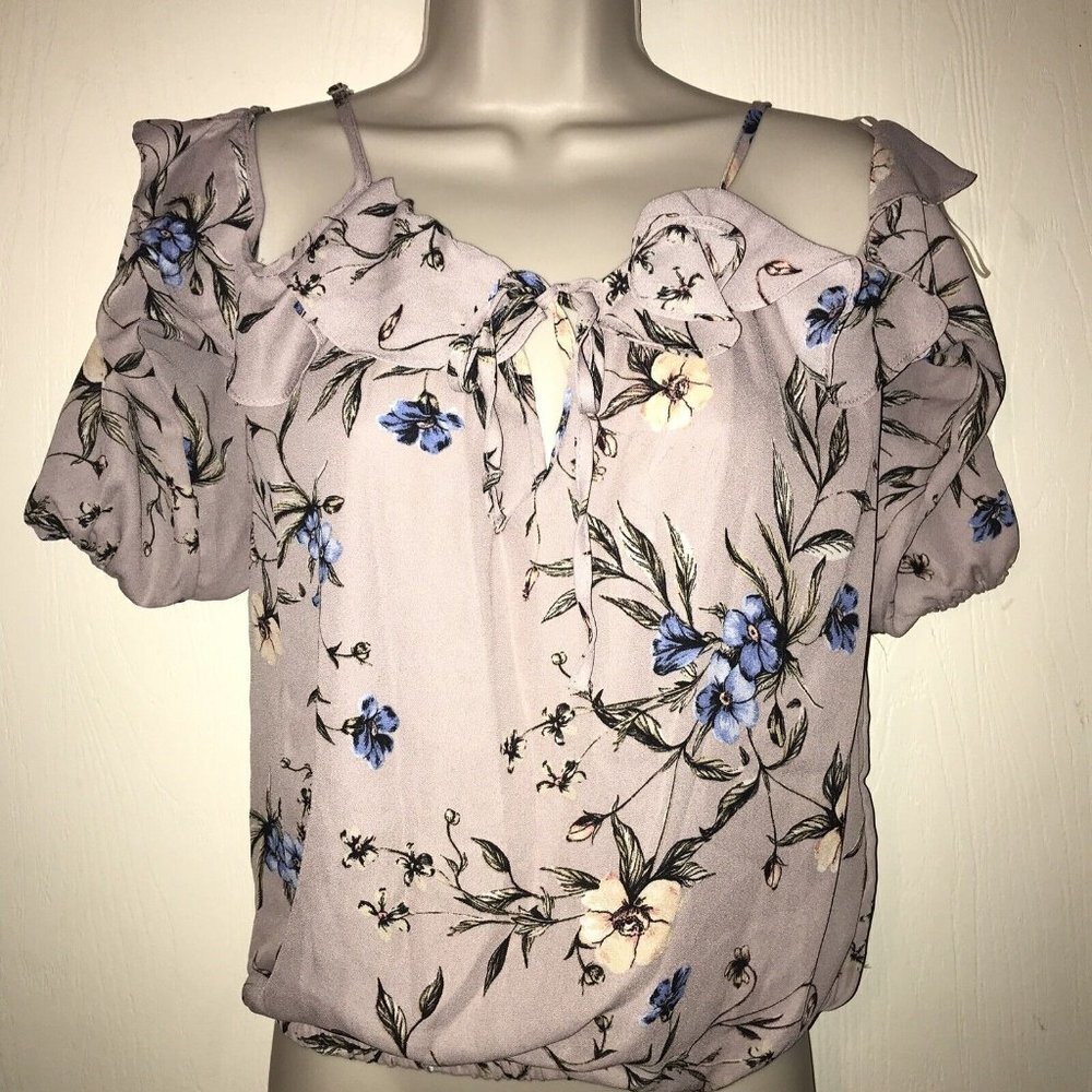 Liberty Love Womens Small Multi Floral Spaghetti Strap Cold Shoulder Blouse Top